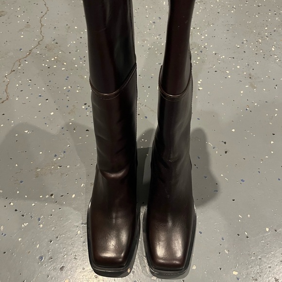 100% AUTH Chanel 14A G30170 Square Toe Brown Leather Boots Sz 38 $1875 - Picture 3 of 14